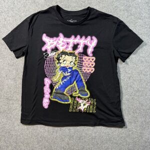 Fleischer Studios Womens Betty Boop Graphic Tee Large Black Y2K Babygirl Print